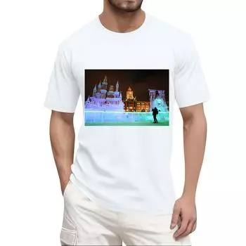 Мужская модная футболка, уличная повседневная одежда с коротким рукавом XXL циан