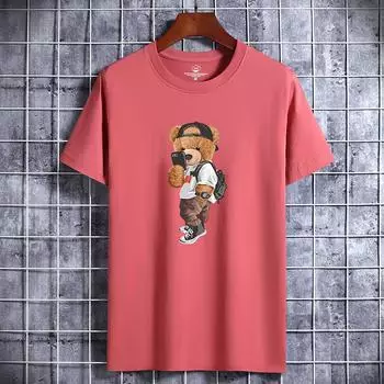 Мужская модная хлопковая футболка свободного кроя с коротким рукавом и принтом 5XL