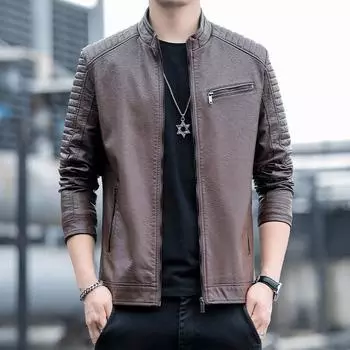 Мужская модная и красивая куртка из искусственной кожи, осенне-зимняя новая тонкая кожаная куртка с воротником-стойкой, модный мотоциклетный костюм M