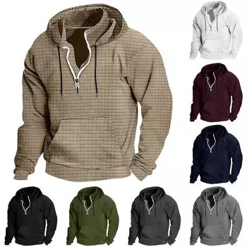 Мужская модная клетчатая толстовка с капюшоном и воротником-стойкой на молнии L армия зеленый