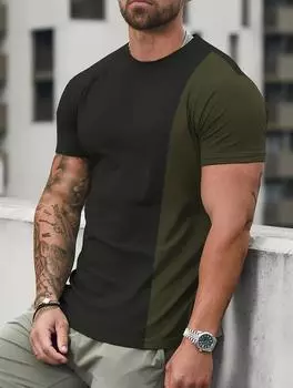 Мужская модная контрастная футболка - летняя дышащая, комфортная - стильная повседневная одежда с красочными деталями - с короткими рукавами, идеально подходит для повседневного стиля S красный
