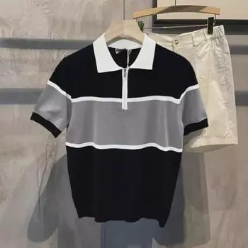 Мужская модная корейская рубашка-поло Slim Fit - Коллекция Лето 2024 3XL чёрный