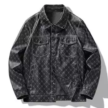 Мужская модная кожаная куртка из искусственной кожи, мужское пальто, универсальный топ с буквенными лацканами для молодых и людей среднего возраста M