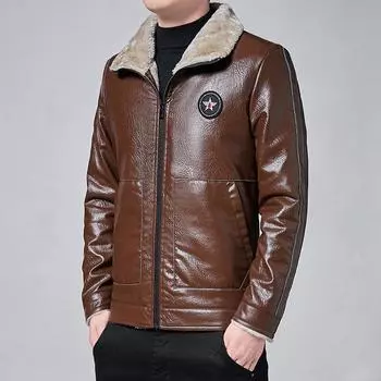 Мужская модная кожаная куртка Slim Fit с меховым воротником из искусственной кожи Мужские мотоциклетные куртки на молнии Мужские флисовые и теплые зимние куртки 4XL