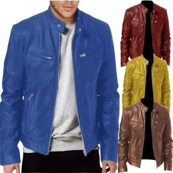 Мужская модная куртка из искусственной кожи, приталенная куртка из искусственной кожи с воротником-стойкой, мужская куртка из искусственной кожи с защитой от ветра, мотоциклетные куртки с диагональными молниями и лацканами S хаки