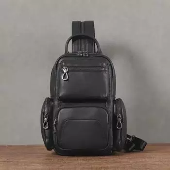 Мужская модная кожаная нагрудная сумка 2023: Стильный рюкзак через плечо и через плечо чёрный