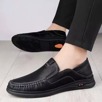 Мужская модная кожаная обувь, мокасины ручной работы, повседневные туфли на плоской подошве, удобные туфли на мягкой подошве в деловом стиле, формальные туфли 39 чёрный