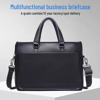 Мужская модная кожаная сумка для поездок на работу — классическая, универсальная и вместительная 88521D-3 чёрный