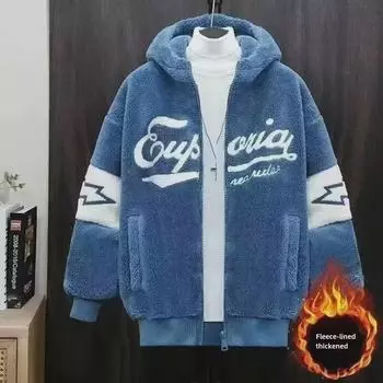 Мужская модная куртка Lightning Lambskin с капюшоном - модный осенне-зимний гранулированный флис Extra Large синий