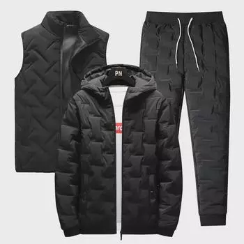 Мужская модная куртка с хлопковой подкладкой: Зимний спортивный костюм-тройка с капюшоном 4XL