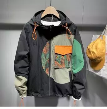 Мужская модная куртка с капюшоном: Повседневный свободный крой, разрезной дизайн для весенней и осенней моды 3XL чёрный