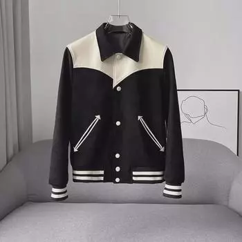 Мужская модная куртка с лацканами: Осенне-зимний модный длинный рукав в стиле мотоцикла L чёрный