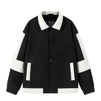 Мужская модная куртка в стиле ретро, весенне-осенняя свободная повседневная модная бейсбольная куртка с контрастными лацканами S чёрный