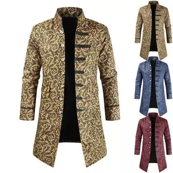 Мужская модная куртка в стиле стимпанк с длинными рукавами и воротником-стойкой в стиле ретро 4XL синий