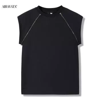 Мужская модная летняя футболка без рукавов с круглым вырезом в классном стиле S чёрный