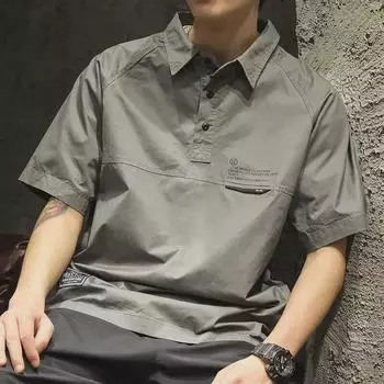 Мужская модная летняя рубашка-поло, облегающий крой с короткими рукавами, корейский стиль 2023 года, универсальный топ Medium оранжевый