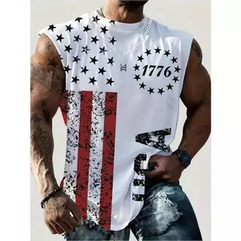 Мужская модная майка с круглым вырезом и графическим принтом, стильный уличный стиль для летней одежды S чёрный