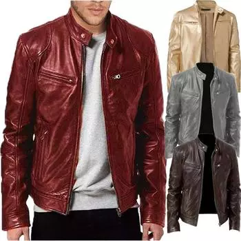 Мужская модная мотоциклетная куртка из искусственной кожи, мужская кожаная куртка, крутые кожаные пальто с карманами на молнии, мужские роскошные большие размеры S коричневый/хаки