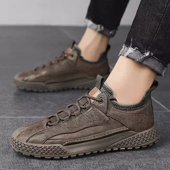 Мужская модная мягкая подошва, легкая, удобная обувь, повседневная обувь на шнуровке, мужские дышащие кожаные кроссовки-бестселлеры 38 чёрный