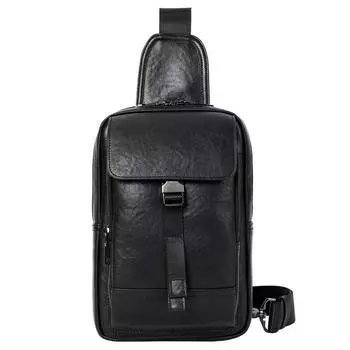 Мужская модная нагрудная сумка из натуральной кожи, деловая трендовая сумка через плечо для поездок на работу, верхний слой из коровьей кожи, многослойная повседневная нагрудная сумка чёрный