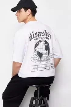 Мужская модная новая футболка, белая футболка большого размера с широким вырезом и пушистым текстом, с коротким рукавом, футболка из 100% хлопка