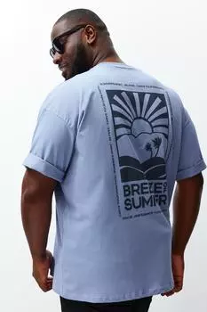 Мужская модная новая футболка большого размера плюс удобная сиреневая футболка большого размера с принтом из 100% хлопка