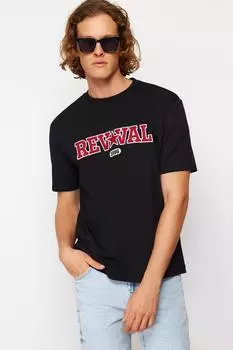 Мужская модная новая футболка, черная непринужденная удобная футболка с вышивкой букв и аппликацией, футболка с короткими рукавами из 100% хлопка