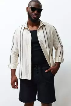 Мужская модная новая рубашка большого размера, черная рубашка обычного кроя в полоску Etamine Plus, льняная рубашка большого размера