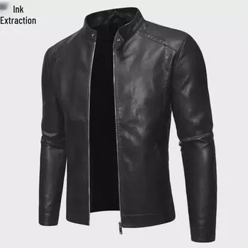 Мужская модная облегающая байкерская куртка из искусственной кожи с воротником-стойкой, бархатной подкладкой, большие размеры, европейский и американский стиль, осень/зима. XL