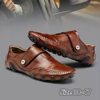 Мужская модная обувь для вождения, лоферы без шнуровки(Черно-коричневый) 38 чёрный