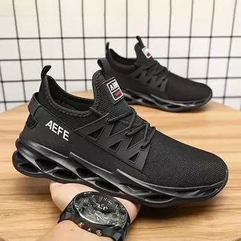 Мужская модная обувь, новая весенне-осенняя мягкая подошва, сетчатая, дышащая, мужская, сверхлегкая, большого размера, черная, повседневная спортивная обувь 40 чёрный