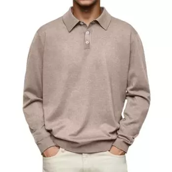 Мужская модная однотонная деловая футболка-пуловер с пуговицами на лацканах для гольфа, повседневная футболка-поло с длинными рукавами, уличная одежда XXXXL чёрный