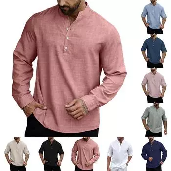 Мужская модная однотонная рубашка на пуговицах с длинными рукавами XXL чёрный