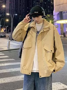 Мужская модная осенняя куртка, мужская модная повседневная ветровка, куртка, пальто, мужская весенне-осенняя верхняя одежда, тонкая стойка Ery M чёрный