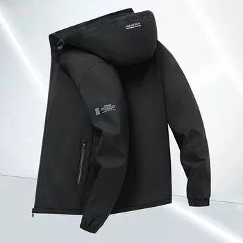 Мужская модная осенняя куртка с капюшоном — модная, повседневная, дышащая L чёрный