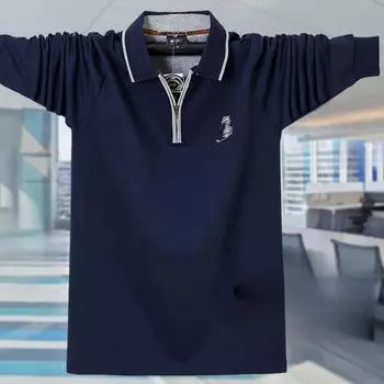 Мужская модная осенняя рубашка-поло с застежкой-молнией и лацканами 2262 — свободная, большого размера, с длинными рукавами L вино красного