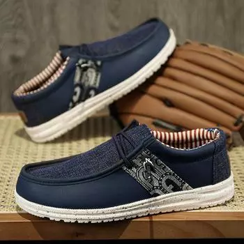 Мужская модная парусиновая обувь, дышащая повседневная обувь на плоской подошве, уличные кроссовки, лоферы 40 синий
