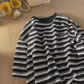 Мужская модная полосатая повседневная футболка с круглым вырезом и коротким рукавом 3XL