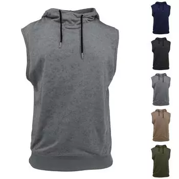 Мужская модная потертая безрукавка с цветочным принтом и капюшоном XL тёмно-синий