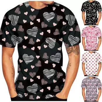Мужская модная повседневная блузка с круглым вырезом и коротким рукавом с принтом ко Дню святого Валентина XL розовый