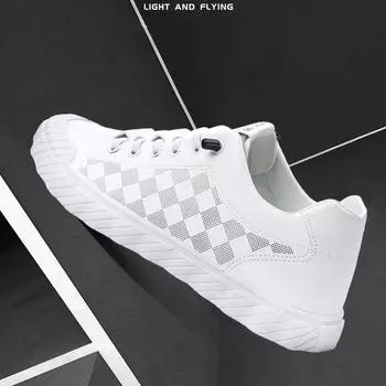 Мужская модная повседневная дышащая обувь на каблуке, деловая клетчатая обувь, мужская спортивная кожаная обувь 39 белый