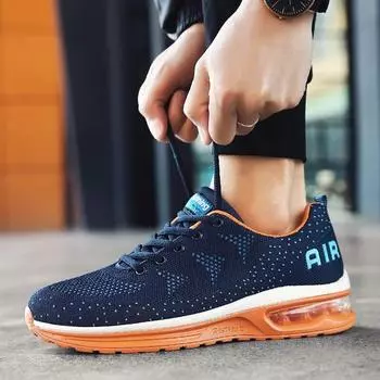 Мужская модная повседневная дышащая спортивная обувь с сетчатой поверхностью, легкая амортизирующая беговая обувь на воздушной подушке 39 чёрный