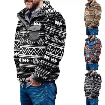 Мужская модная повседневная фланелевая флисовая удобная толстовка с карманами на пуговицах M хаки