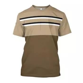 Мужская модная повседневная футболка с цветными полосками и 3D-цифровым принтом, круглый вырез, летний трендовый топ с коротким рукавом S хаки