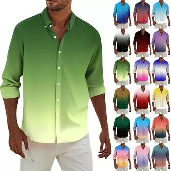 Мужская модная повседневная футболка с длинным рукавом и принтом на пуговицах, рубашка обычного кроя L чёрный