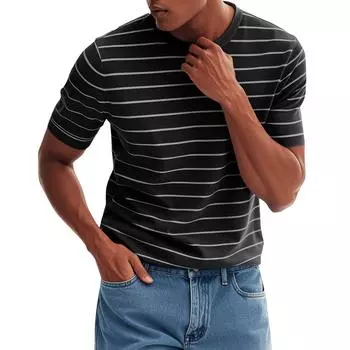 Мужская модная повседневная футболка с круглым вырезом и коротким рукавом с принтом в полоску L
