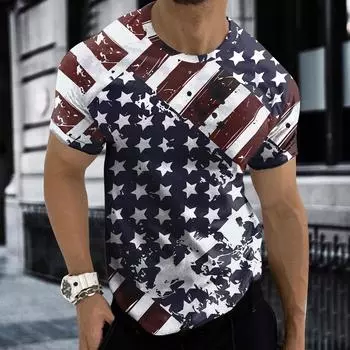 Мужская модная повседневная футболка с круглым вырезом и короткими рукавами с принтом ко Дню независимости Америки M