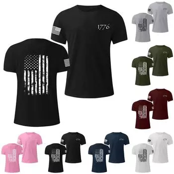 Мужская модная повседневная футболка с круглым вырезом и коротким рукавом с принтом «День независимости» L