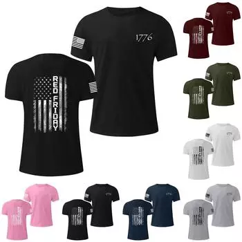 Мужская модная повседневная футболка с круглым вырезом и коротким рукавом с принтом «День независимости» L