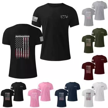 Мужская модная повседневная футболка с круглым вырезом и коротким рукавом с принтом «День независимости» L